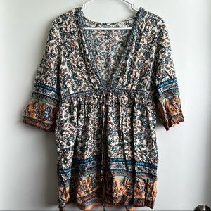 Blue shirt dress with draw strings